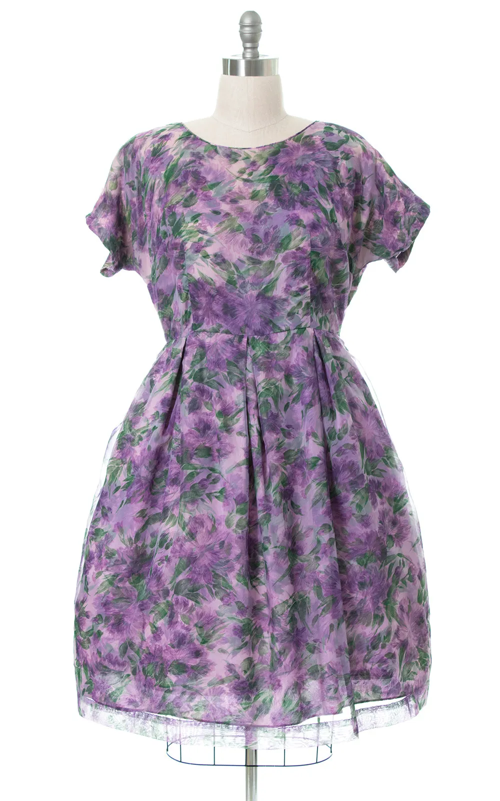 1950s Floral Chiffon Layered Party Dress | x-large