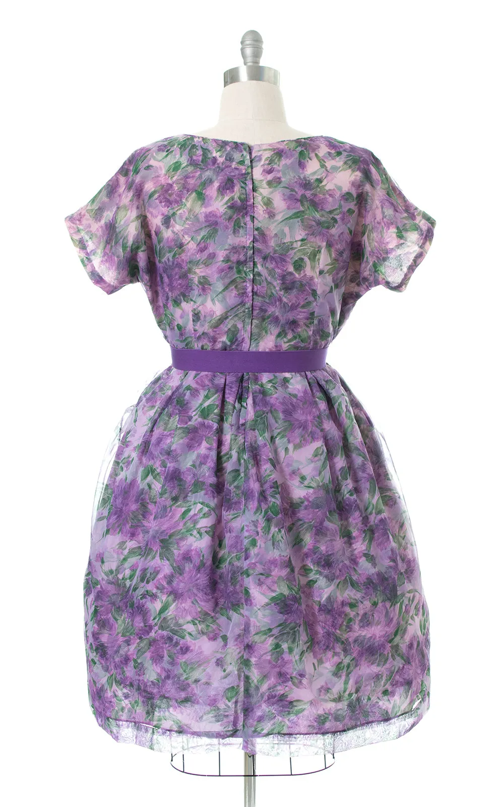 1950s Floral Chiffon Layered Party Dress | x-large