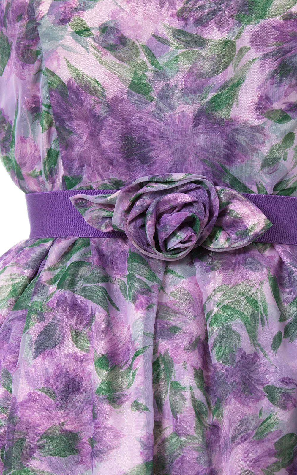 1950s Floral Chiffon Layered Party Dress | x-large