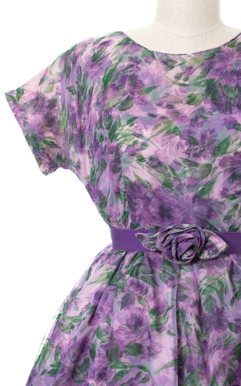 1950s Floral Chiffon Layered Party Dress | x-large