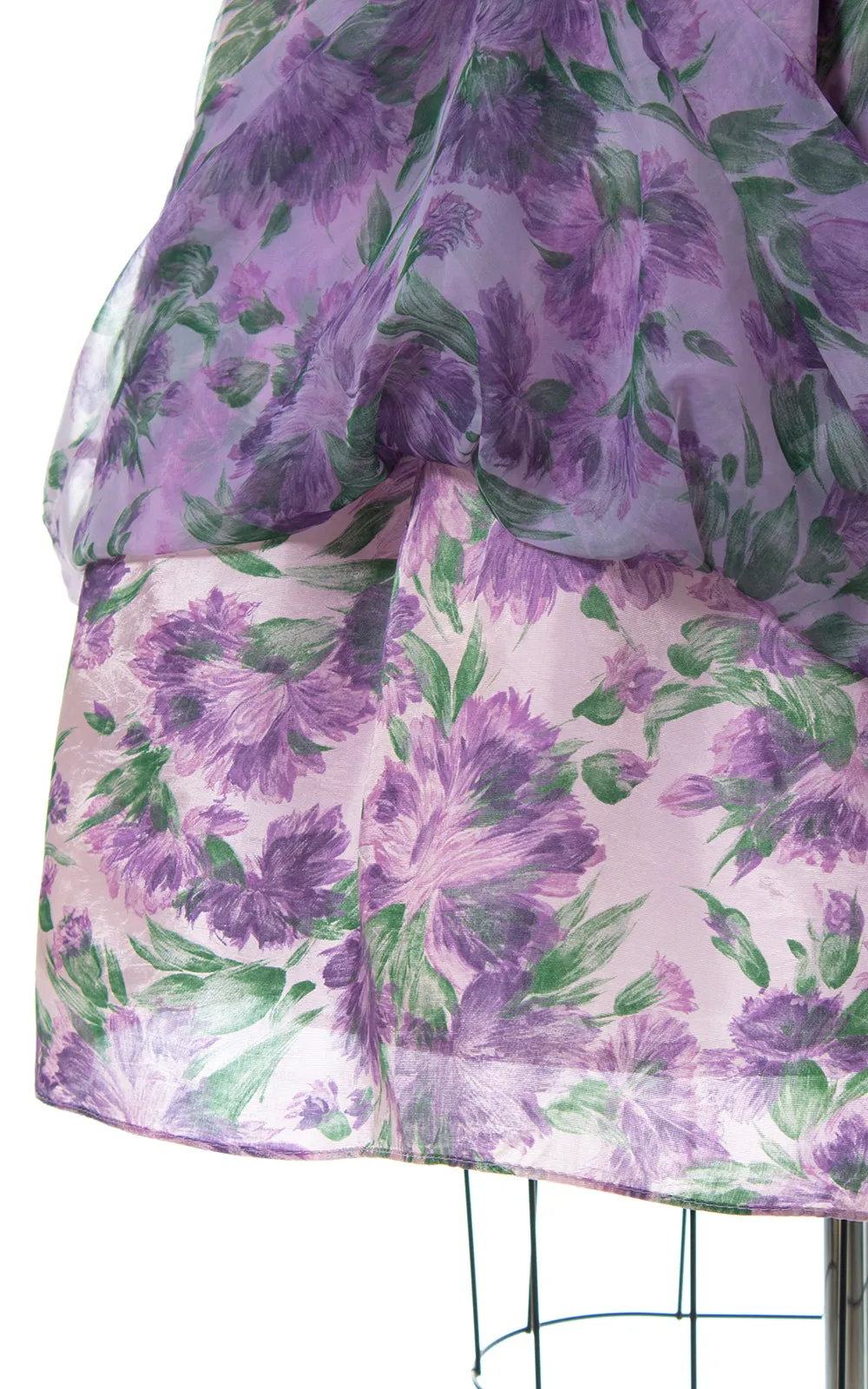 1950s Floral Chiffon Layered Party Dress | x-large