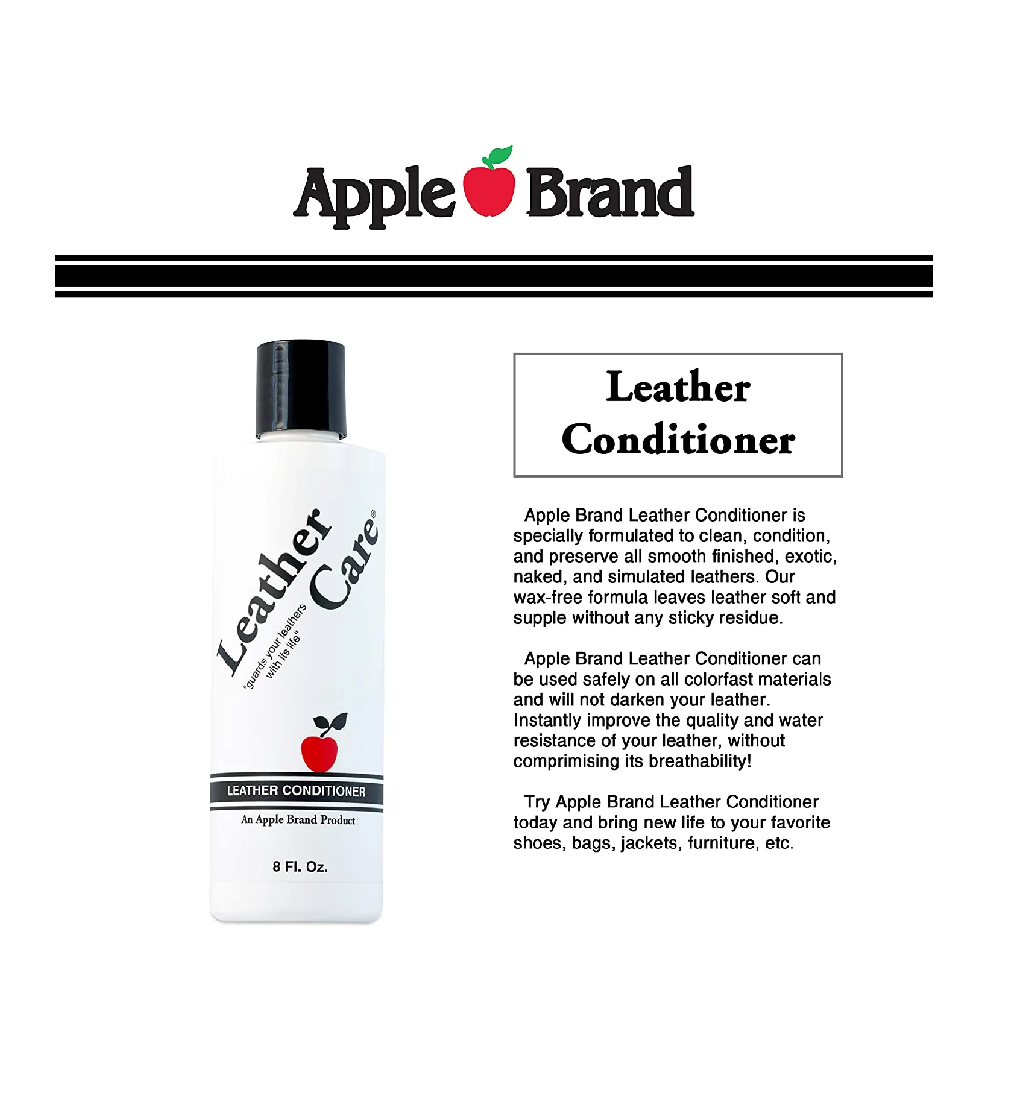Apple Leather Care Leather Conditioner 8oz Bottle