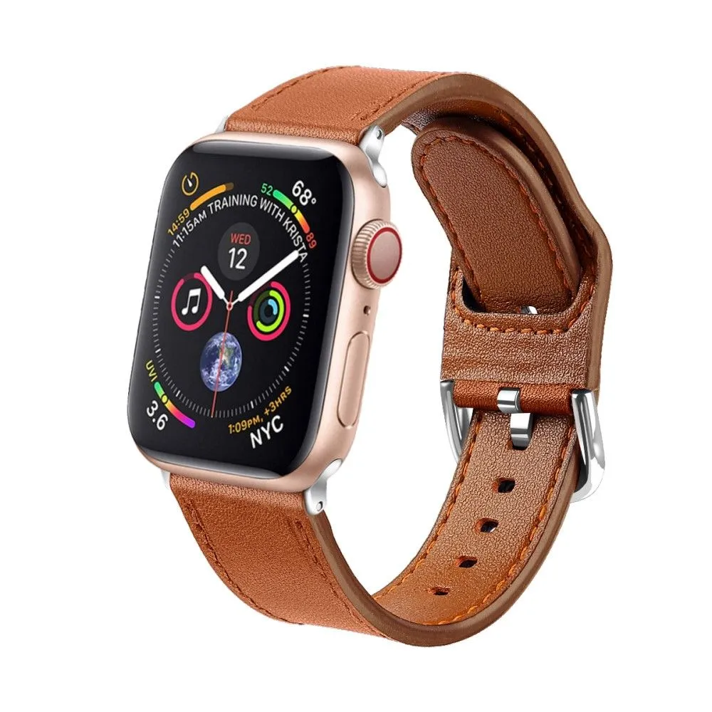 Apple Watch (45mm) soft top layer genuine leather watch strap - Brown / Size: S