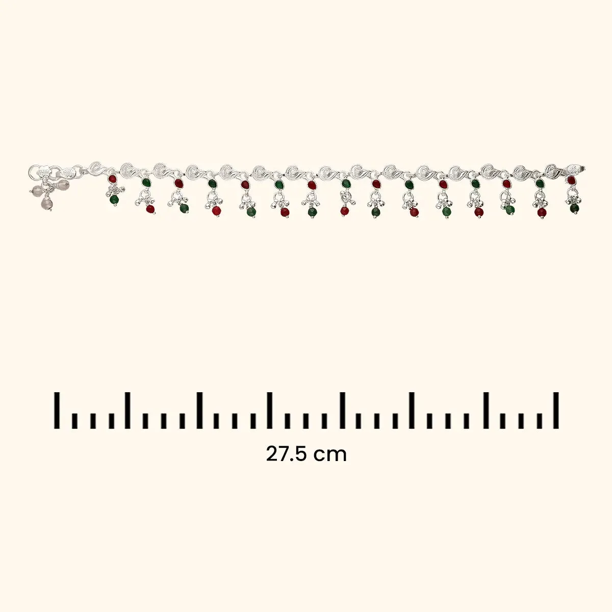 Green Red Dew Drops 925 Silver Payal / Anklet for Women