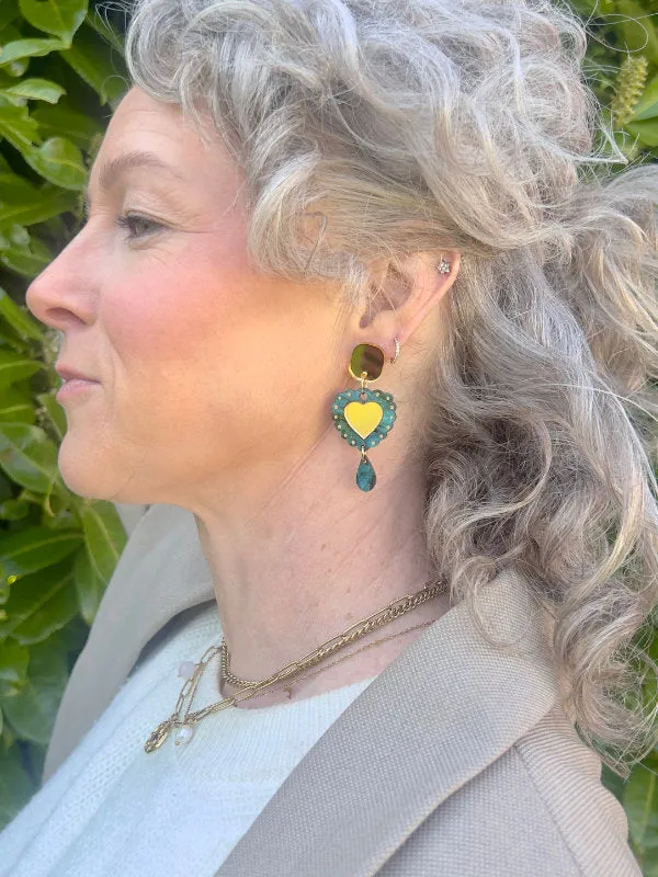 Heart Shaped Earrings in Blue and Pink