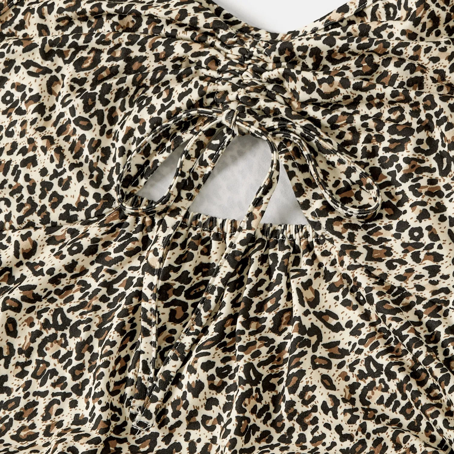 Mommy and Me Allover Leopard Pattern Drawstring Ruched Side Slip Bodycon Dresses
