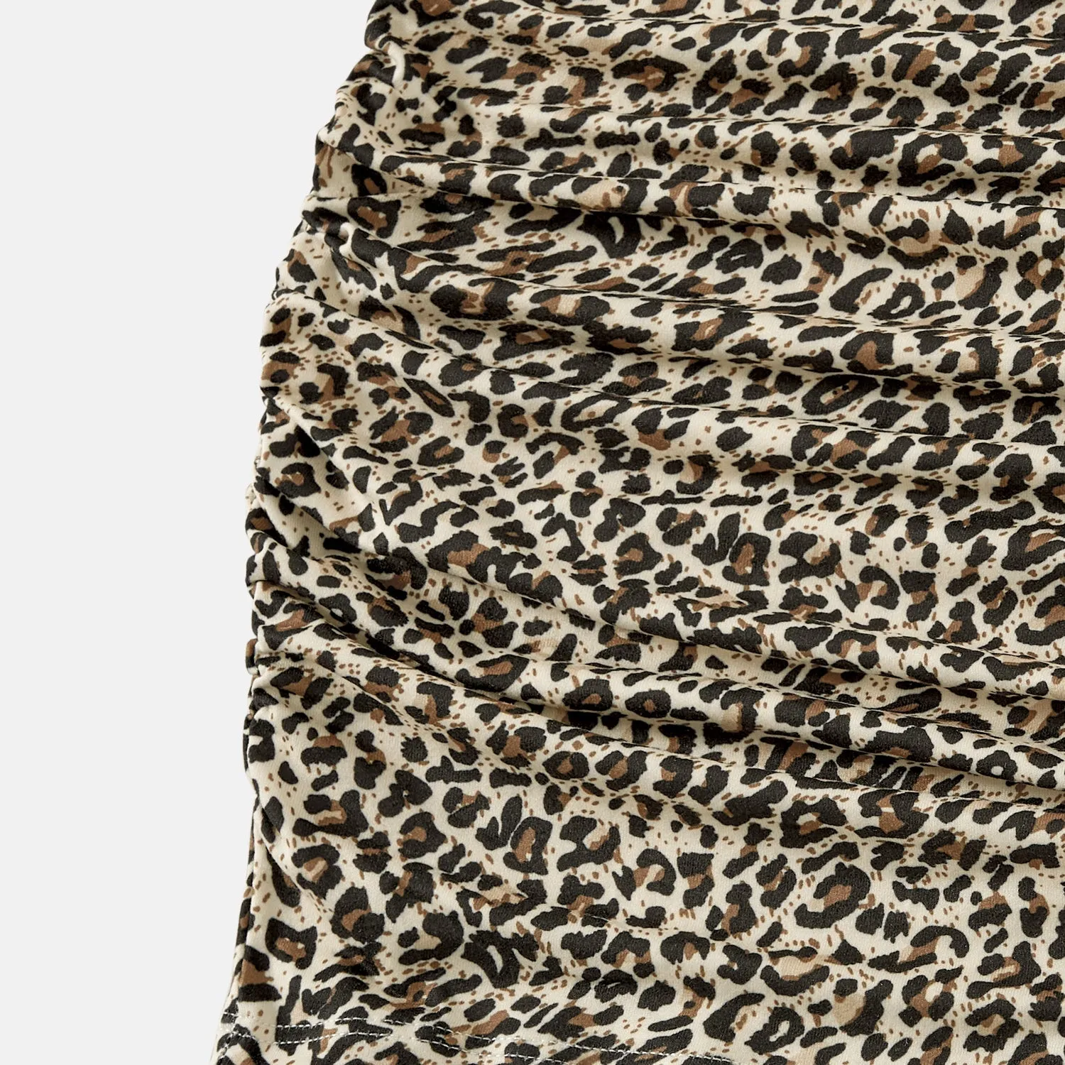 Mommy and Me Allover Leopard Pattern Drawstring Ruched Side Slip Bodycon Dresses