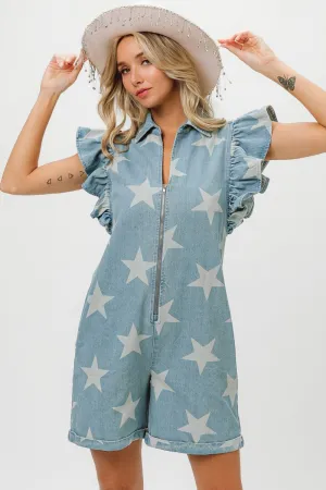 Ruffled Star BiBi Denim Romper