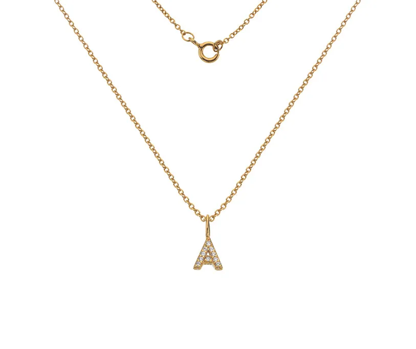 Silver or Gold Plated Silver CZ Alphabet Necklace (A-Z)