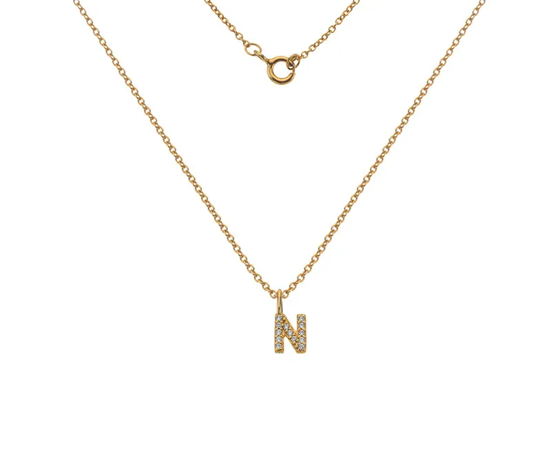 Silver or Gold Plated Silver CZ Alphabet Necklace (A-Z)