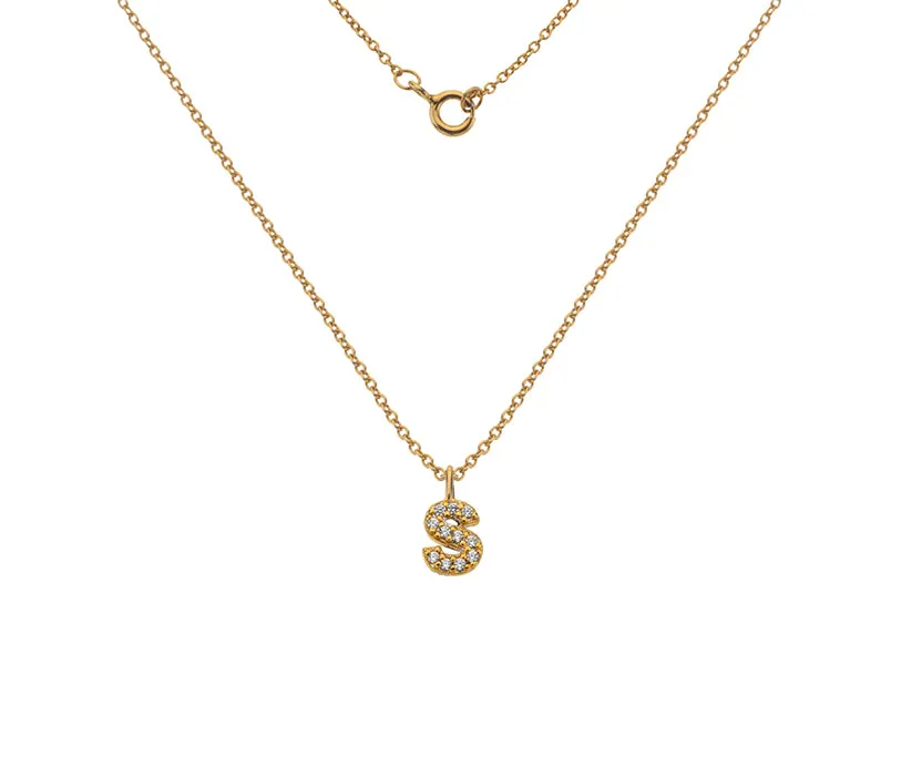 Silver or Gold Plated Silver CZ Alphabet Necklace (A-Z)