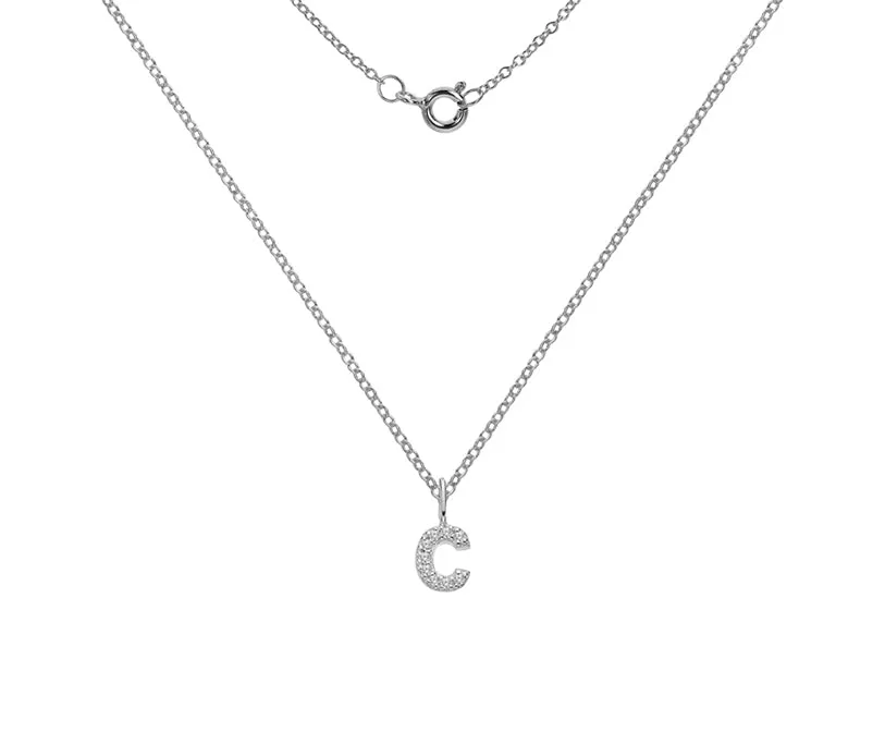 Silver or Gold Plated Silver CZ Alphabet Necklace (A-Z)