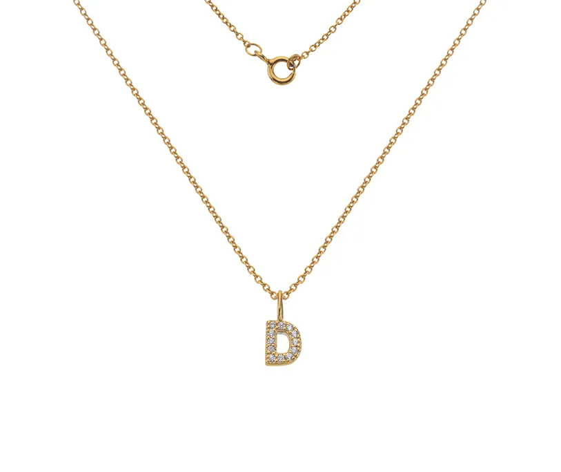 Silver or Gold Plated Silver CZ Alphabet Necklace (A-Z)
