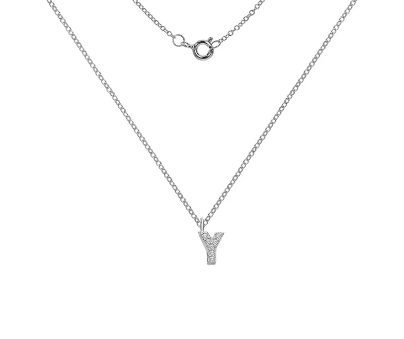 Silver or Gold Plated Silver CZ Alphabet Necklace (A-Z)
