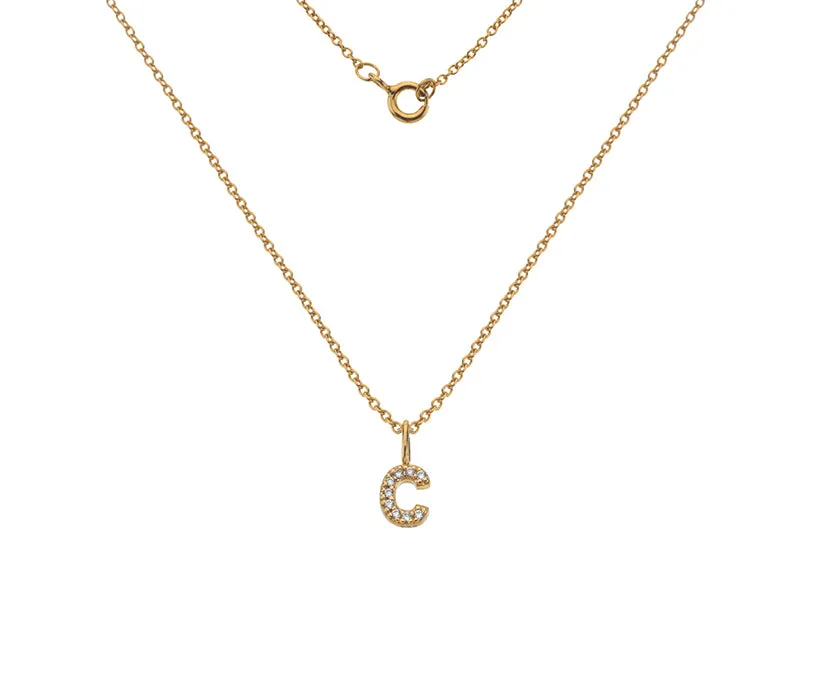 Silver or Gold Plated Silver CZ Alphabet Necklace (A-Z)