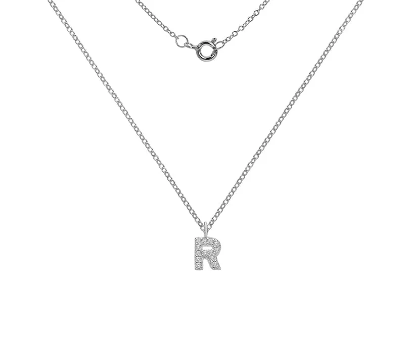 Silver or Gold Plated Silver CZ Alphabet Necklace (A-Z)