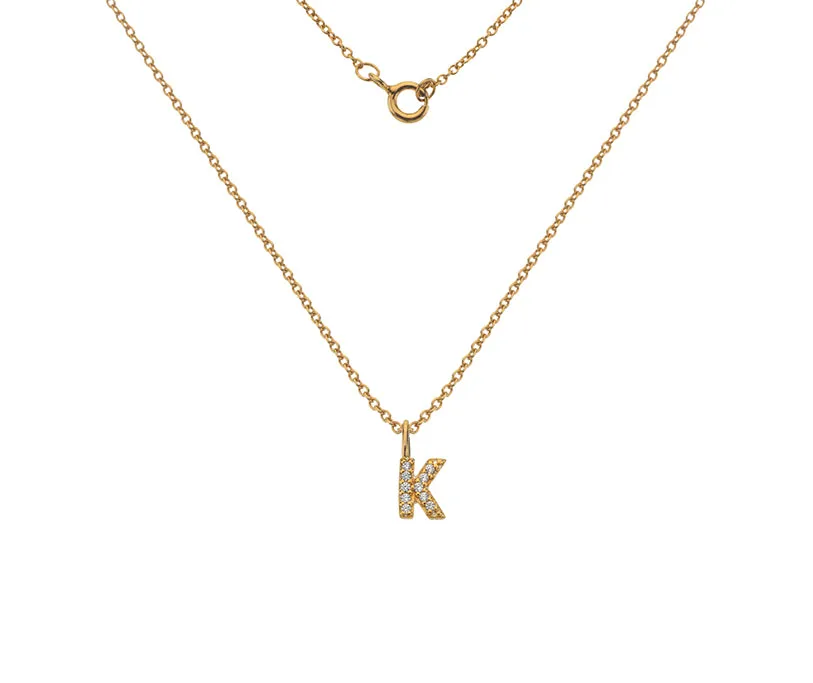 Silver or Gold Plated Silver CZ Alphabet Necklace (A-Z)