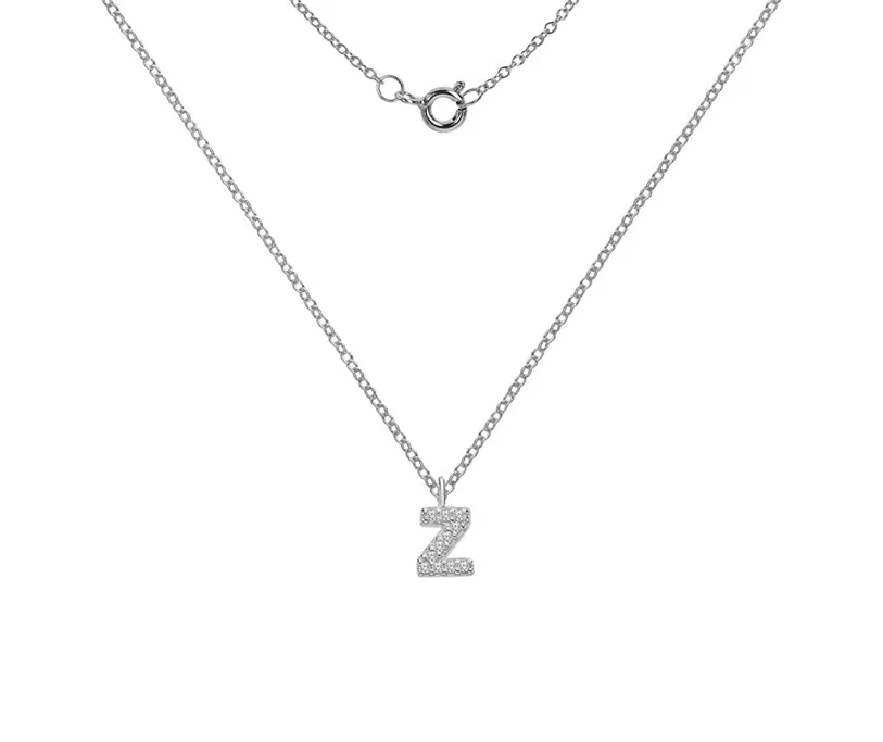 Silver or Gold Plated Silver CZ Alphabet Necklace (A-Z)