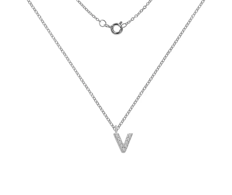 Silver or Gold Plated Silver CZ Alphabet Necklace (A-Z)