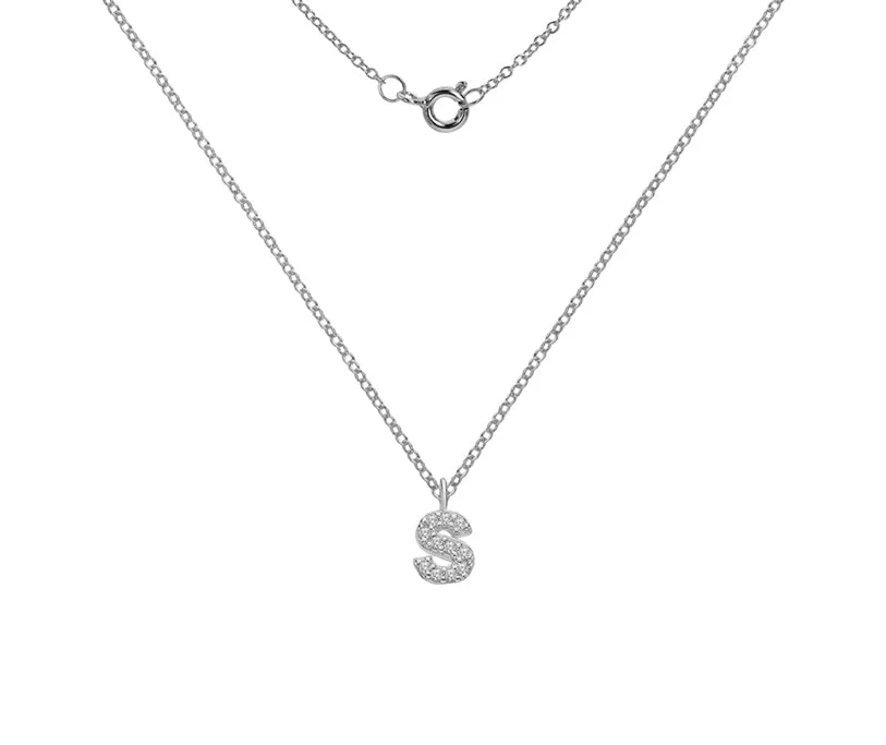 Silver or Gold Plated Silver CZ Alphabet Necklace (A-Z)