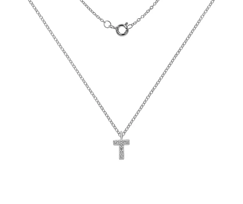 Silver or Gold Plated Silver CZ Alphabet Necklace (A-Z)