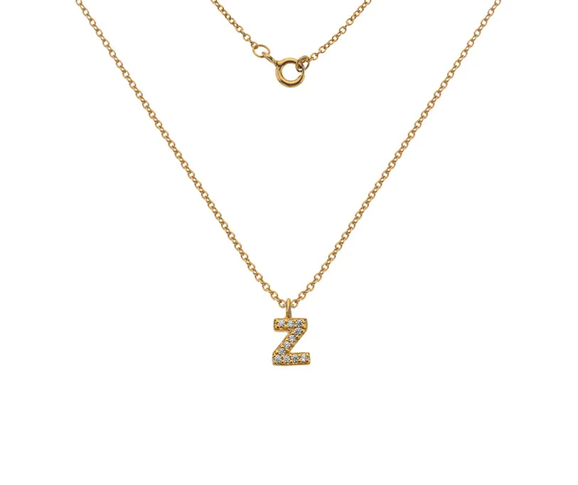 Silver or Gold Plated Silver CZ Alphabet Necklace (A-Z)
