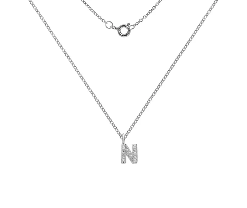 Silver or Gold Plated Silver CZ Alphabet Necklace (A-Z)