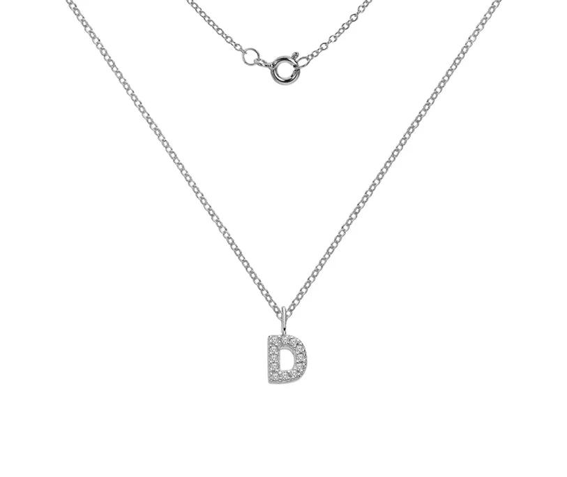 Silver or Gold Plated Silver CZ Alphabet Necklace (A-Z)