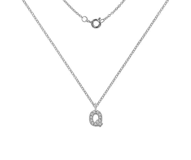 Silver or Gold Plated Silver CZ Alphabet Necklace (A-Z)
