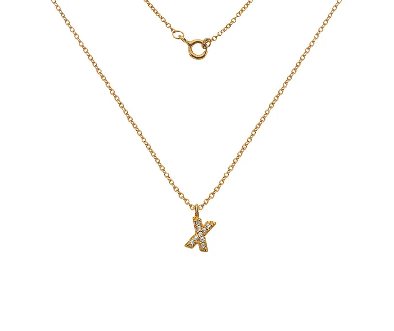 Silver or Gold Plated Silver CZ Alphabet Necklace (A-Z)