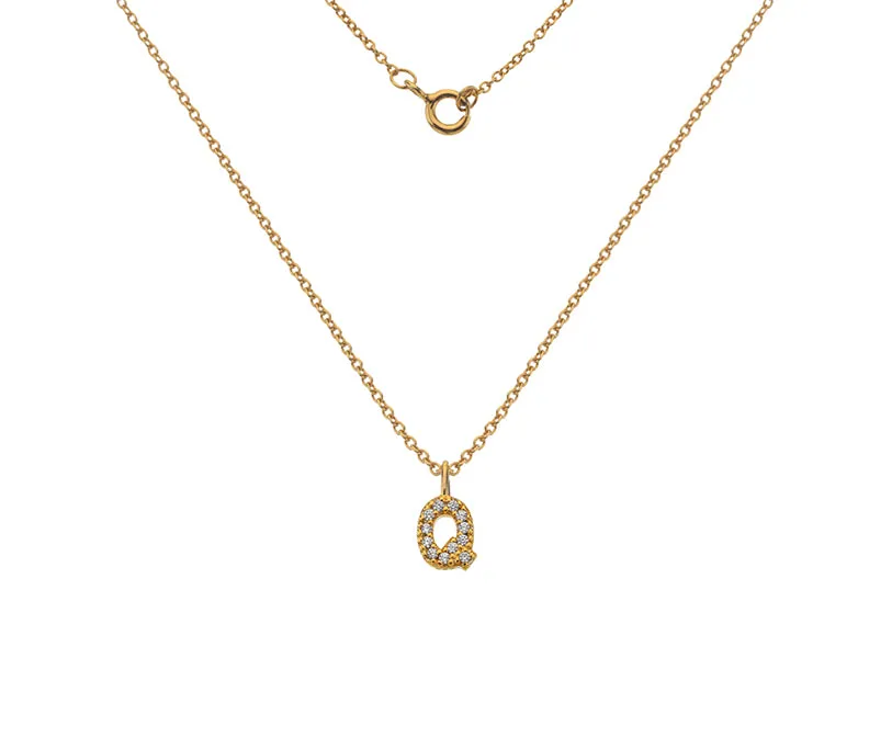 Silver or Gold Plated Silver CZ Alphabet Necklace (A-Z)