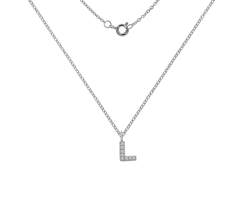 Silver or Gold Plated Silver CZ Alphabet Necklace (A-Z)