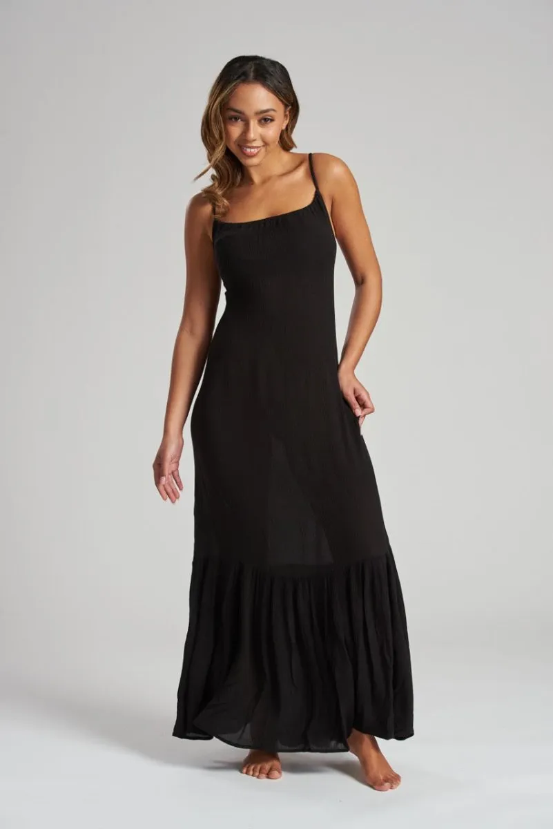 South Beach Black Crinkle Cami Maxi Dress