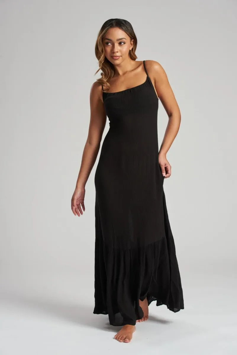 South Beach Black Crinkle Cami Maxi Dress